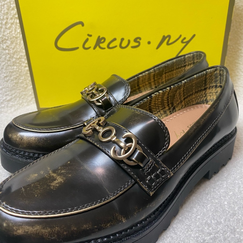 Circus by Sam Edelman Black Loafers with Gold Accent
